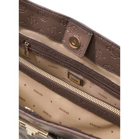 Sac porté mains taupe à motif monogramme avec une fermeture à pression - Image 3