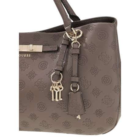 Sac porté mains taupe à motif monogramme avec une fermeture à pression - Image 4