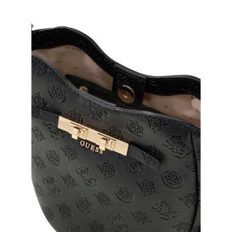 Sac à bandoulière noir à motif monogramme avec fermeture à pression - Image 3