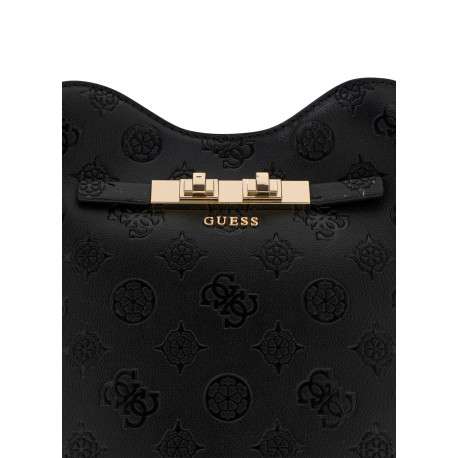 Sac à bandoulière noir à motif monogramme avec fermeture à pression - Image 5