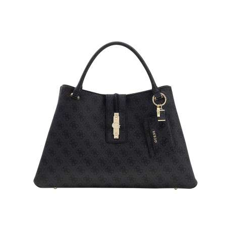 Sac à main porté épaule noir à imprimé monogramme avec une fermeture à pression