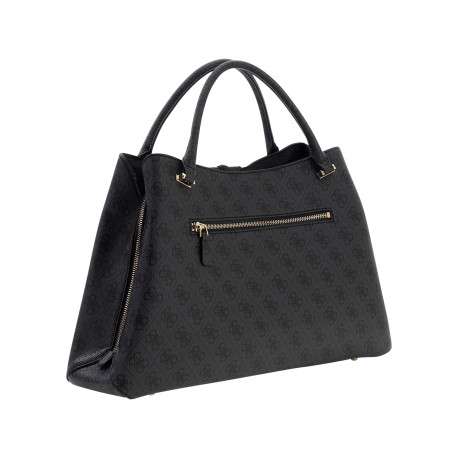 Sac à main porté épaule noir à imprimé monogramme avec une fermeture à pression - Image 2