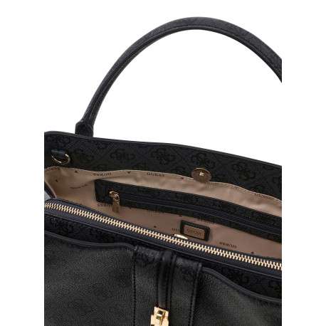 Sac à main porté épaule noir à imprimé monogramme avec une fermeture à pression - Image 3
