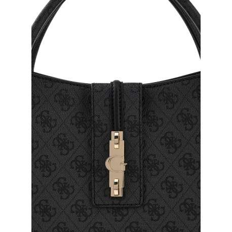Sac à main porté épaule noir à imprimé monogramme avec une fermeture à pression - Image 4