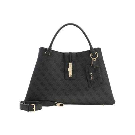 Sac à main porté épaule noir à imprimé monogramme avec une fermeture à pression - Image 5