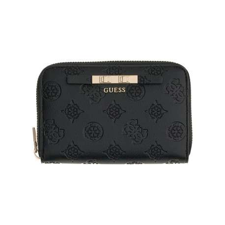 Portefeuille noir à motif monogramme avec une fermeture à zip