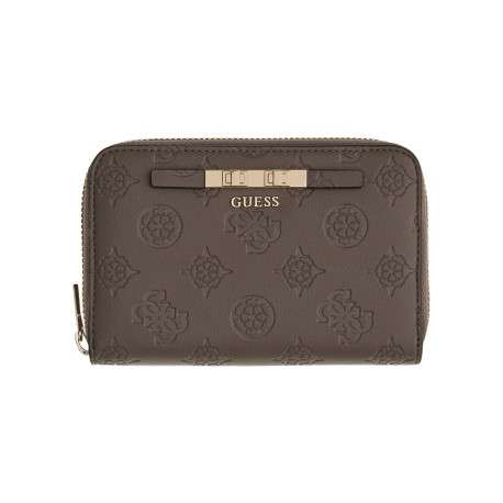 Portefeuille taupe à motif monogramme avec une fermeture à zip