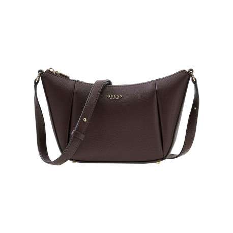Sac marron uni à bandoulière réglable et muni d'une fermeture à zip