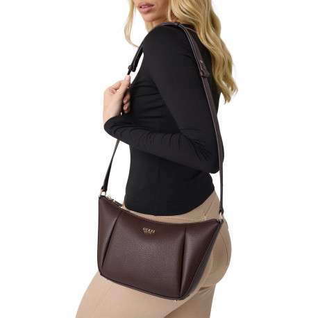 Sac marron uni à bandoulière réglable et muni d'une fermeture à zip - Image 5