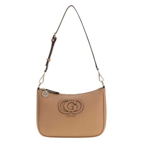 Sac à main porté épaule caramel uni muni d'une fermeture à zip