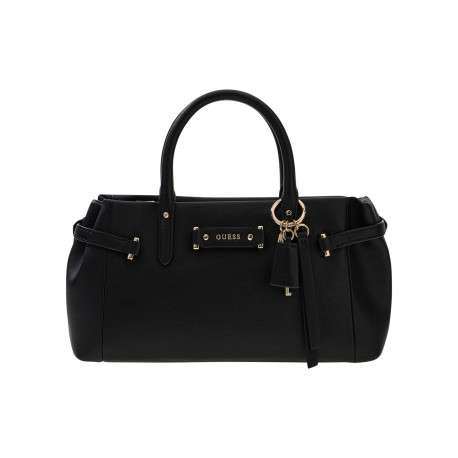 Sac porté mains noir uni muni d'une bandoulière et de deux anses