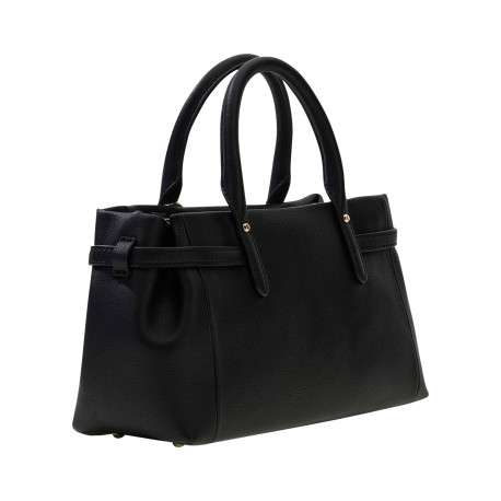 Sac porté mains noir uni muni d'une bandoulière et de deux anses - Image 2