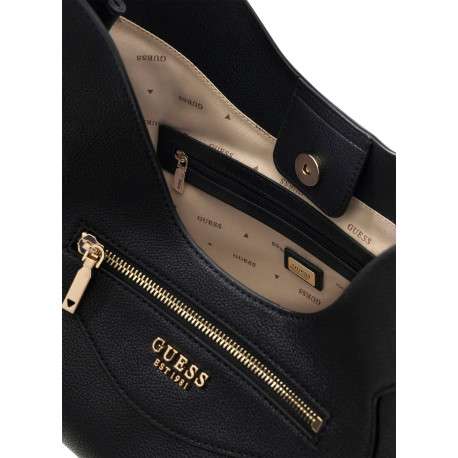 Sac à main porté épaule noir uni avec une fermeture à pression - Image 3