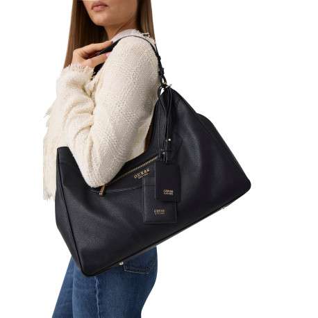 Sac à main porté épaule noir uni avec une fermeture à pression - Image 5