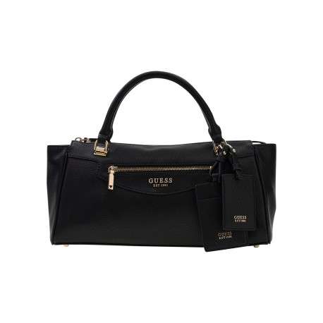 Sac porté mains noir uni muni d'une fermetrure à zip et d'une bandoulière