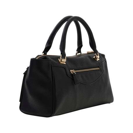 Sac porté mains noir uni muni d'une fermetrure à zip et d'une bandoulière - Image 2
