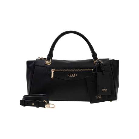 Sac porté mains noir uni muni d'une fermetrure à zip et d'une bandoulière - Image 4