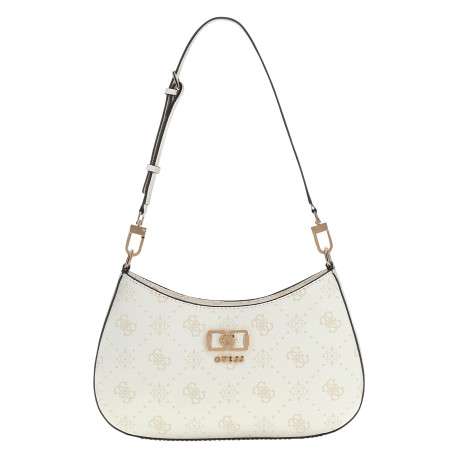 Sac à main porté épaule blanc à motifs monogrammes muni d'un zip