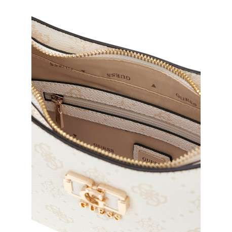 Sac à main porté épaule blanc à motifs monogrammes muni d'un zip - Image 3