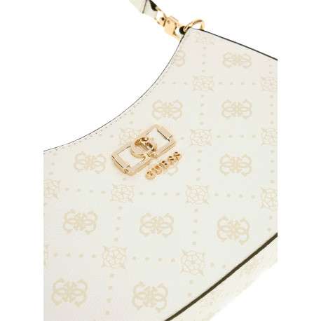 Sac à main porté épaule blanc à motifs monogrammes muni d'un zip - Image 4