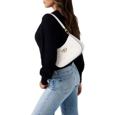Sac à main porté épaule blanc à motifs monogrammes muni d'un zip - Image 5