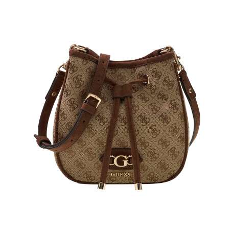Mini sac beige à imprimé monogramme muni d'une fermeture à pression