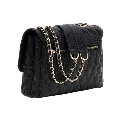 Sac à main porté épaule noir à imprimé monogramme avec fermeture à rabat - Image 2