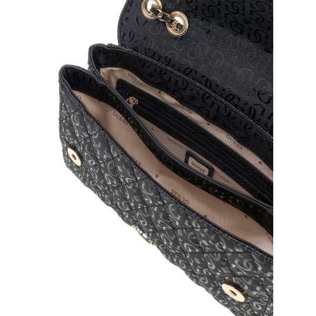 Sac à main porté épaule noir à imprimé monogramme avec fermeture à rabat - Image 3