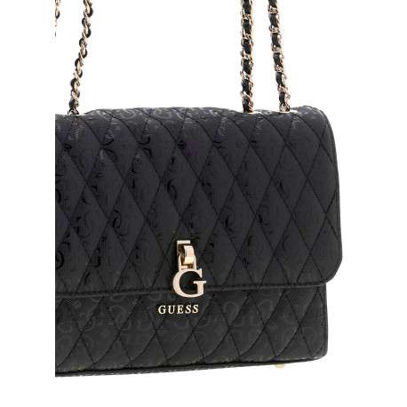 Sac à main porté épaule noir à imprimé monogramme avec fermeture à rabat - Image 5