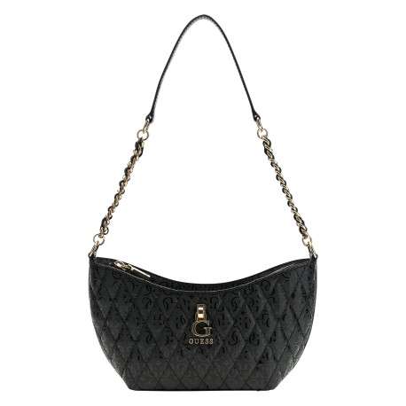 Sac à bandoulière noir à imprimé monogramme muni d'une fermeture à zip