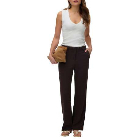 Pantalon chino chocolat uni avec une coupe droite muni d'un zip - Image 5
