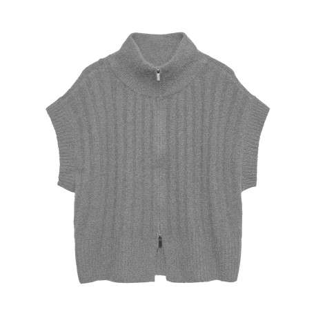 Gilet gris uni pourvu d'une coupe droite et de manches courtes