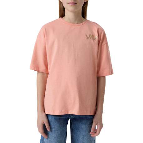 T-shirt en coton biologique pêche à imprimé avec une coupe droite et un col rond