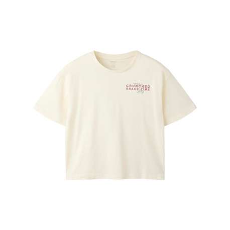 T-shirt en coton écru à imprimé avec une coupe droite et un col rond