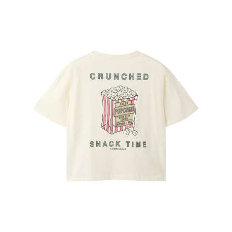 T-shirt en coton écru à imprimé avec une coupe droite et un col rond - Image 2