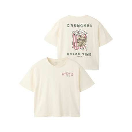 T-shirt en coton écru à imprimé avec une coupe droite et un col rond - Image 4