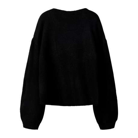 Pull noir à motifs avec une coupe droite et des manches longues - Image 2