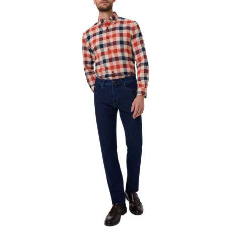 Jean bleu brut en coton mélangé avec une coupe tapered et 5 poches - Image 3
