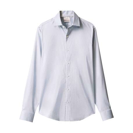 Chemise en coton bleu ciel à motifs avec une coupe slim et un col à revers