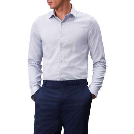 Chemise en coton bleu ciel à motifs avec une coupe slim et un col à revers - Image 3