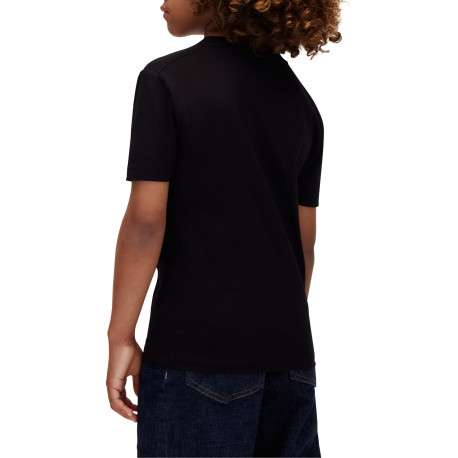 T-shirt en coton noir uni à coupe droite avec un col rond et des manches courtes - Image 4