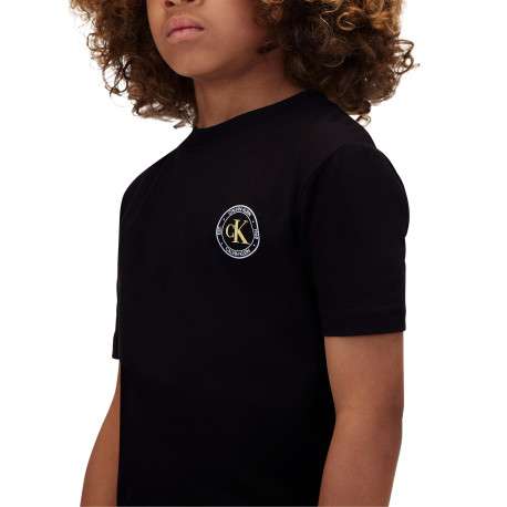T-shirt en coton noir uni à coupe droite avec un col rond et des manches courtes - Image 6
