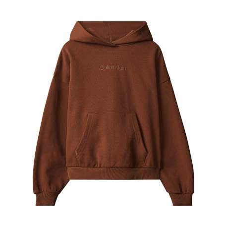 Sweat en coton marron à coupe droite muni d'une capuche et de manches longues