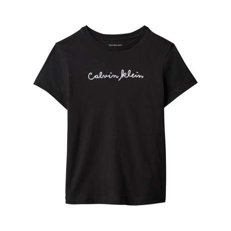 T-shirt en coton noir uni à coupe droite avec un col rond et un logo