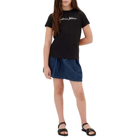 T-shirt en coton noir uni à coupe droite avec un col rond et un logo - Image 5