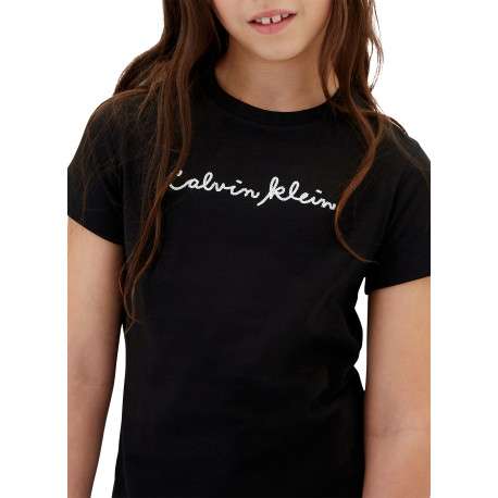 T-shirt en coton noir uni à coupe droite avec un col rond et un logo - Image 6