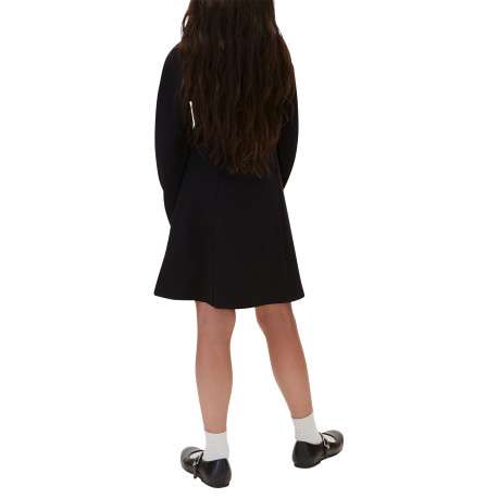 Robe courte noire unie avec coupe patineuse à col rond et à manches longues - Image 3