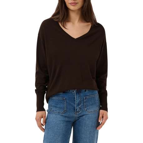 Pull chocolat uni avec une coupe droite et des manches longues - Image 3