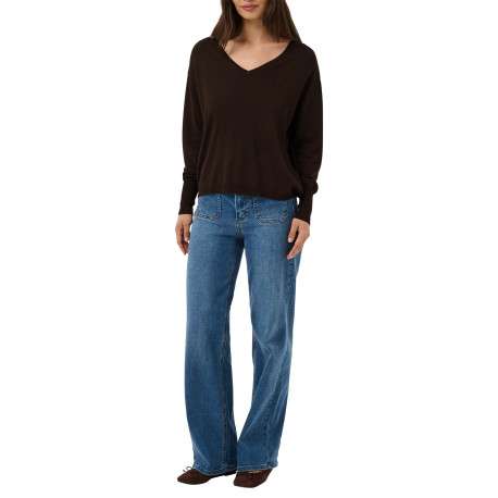 Pull chocolat uni avec une coupe droite et des manches longues - Image 5