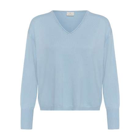 Pull bleu uni avec une coupe droite et des manches longues
